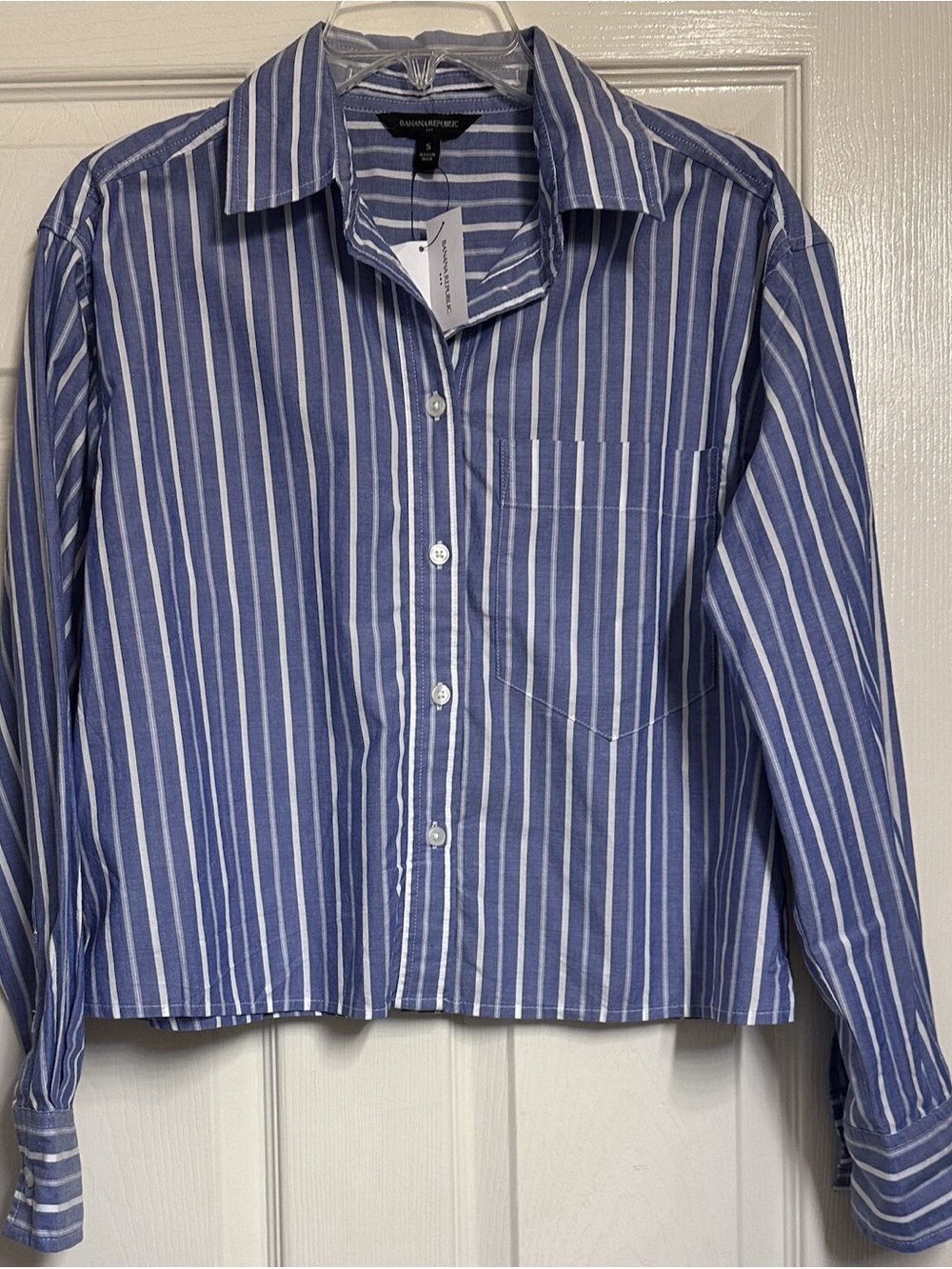 BANANA REPUBLIC Women's The Boxy Crop Cotton Button Down Shirt Stripe